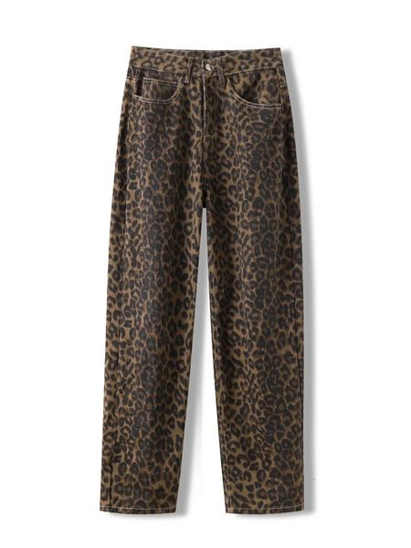 Y2K Leopard Print Jean Pantaloni a vita alta stile coreano a gamba larga in denim Streetwear Baggy Retro Fashion Y2k Jeans 240307