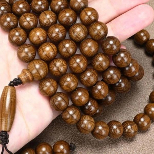 Filo 1.0X108 Bracciale con perline di preghiera multicerchio realizzato in legno che uccide il drago Vecchia collana di Buddha Stringa di perline di legno retrò