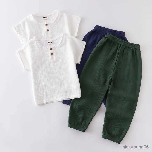 Set di abbigliamento Estate Morbido Cotone Lino Neonato Completo Casual T-shirt per bambini Top Pantaloncini in PP 2 pezzi Set di vestiti per bambina per bambini Abbigliamento per bambina