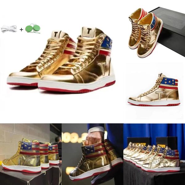 T Trump Shoes Trumps Designer Sneaker Never Surrender High Top Casual Basual Basketball Designer TS Gold Gold Custom Men Mulher Outdoor Trainers Sports Sports Sports
