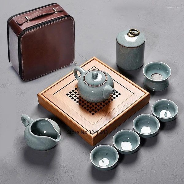 Наборы чайной посуды, дорожный чайный сервиз, костюм из 9 предметов, чехол для переноски, бытовой простой маленький японский керамический чайный стаканчик, сухой поднос Ruyao Kungfu
