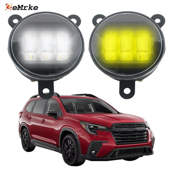 Luzes LED brancas + amarelas Conjunto de lâmpadas de neblina para carro PTF Luz de condução de neblina para Subaru Ascent 2023 2024 Luz de condução DRL com lente (40 W/par)