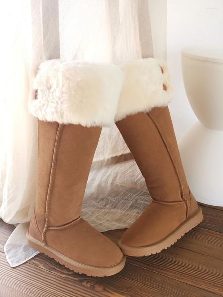 Botas neve estilo feminino joelho sapatos altos sobre o calor genuíno do pé à prova de frio