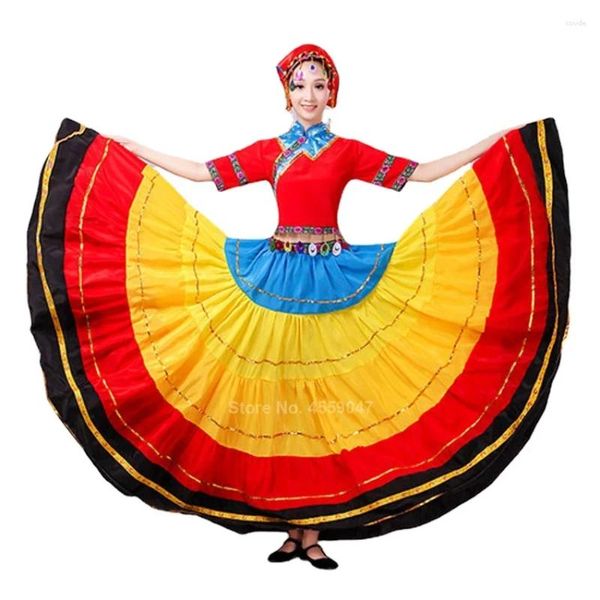 Gonna da flamenco color arcobaleno patchwork per abbigliamento da scena per donne Gypsy Girls Big Swing Toreo spagnolo Costumi di danza del ventre Performance