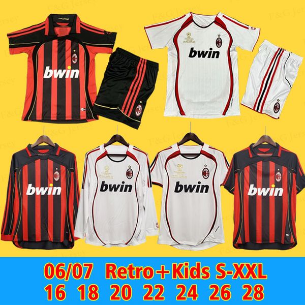 2006-2007 # 22 Kaka # 3 Martini Şampiyonlar Edition Vintage Jersey Çocuk Seti Uzun Kollu Kısa Kısa Vintage Jersey