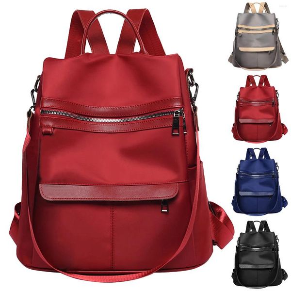 Sacos escolares mochila bolsa para mulheres simples moda cor sólida pano lona grande capacidade ventilador rack fechado reboques