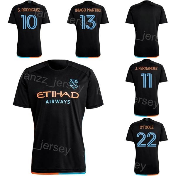 2024 2025 New York City FC 10 RODRIGUEZ Camisas de futebol 9 BAKRAR 55 PARKS 6 SANDS 22 OTOOLE 43 MAGNO 21 JASSON Nome personalizado Número Equipe Camisa de futebol preta Kits Uniforme