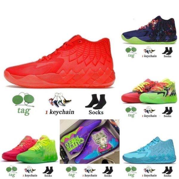 Scarpe sportive Lamelo Scarpe da pallacanestro Lamelo 2023 Mb.01 Lo Scarpe da ginnastica da uomo Scarpe da basket Rick e Queen City Rock Ridge Not From Here Red Blast Unc Galaxy Iridescent