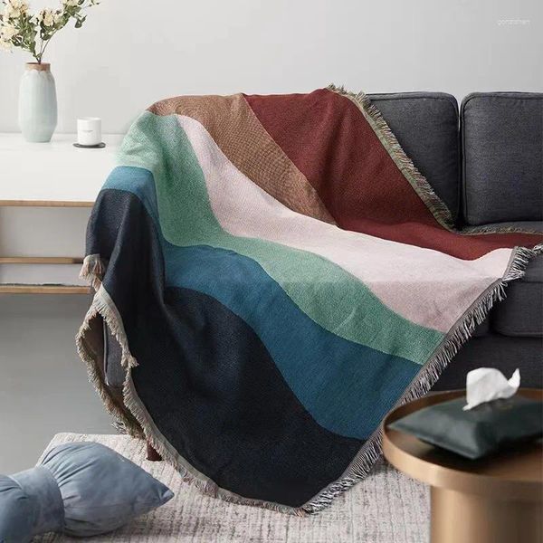 Cobertores Boho tecido lance cobertor reversível capa de sofá para cama acampamento ao ar livre piquenique tapete ins contraste cor parede tapeçaria decoração