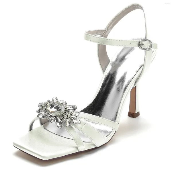 Sandalen Weiß 10 cm Super High-Heeled Big Crystal Stone Mode Alltagskleid Satin Hochzeit Braut Brautjungfer Schuhe