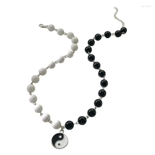 Colares Pingente Yin Yang Colar Para Mulheres Homens Gargantilha Chirstmas Aniversário Jóias Casal Preto Branco Bead Sweater Chain Dropship