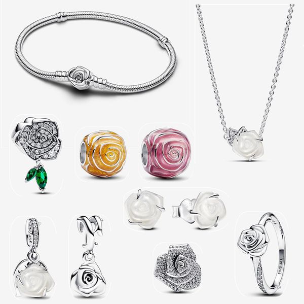 Neues Designer-Charm-Armband für Frauen zum Selbermachen, passend für Pandoras Moments Rose in Bloom-Verschluss, Schlangenkette, Armband, Halskette, luxuriöser Ohrring, Ring, Diamanten, Schmuck, Muttergeschenk