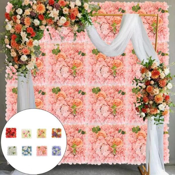 Flores decorativas artificial rosa flor painel de parede casamento festa de noiva diy quadrado 3d floral pano de fundo decoração pogal adereço