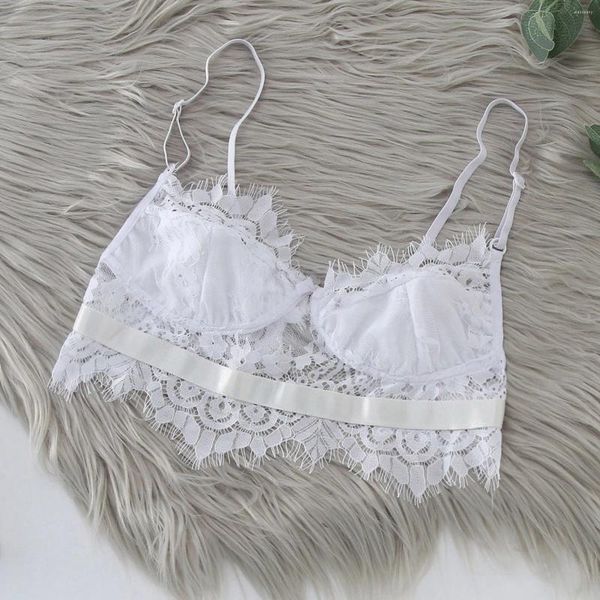 Sutiãs mulheres cílios rendas bralette oco out cinta bustier top v pescoço sexy sem anel de aço pequena lingerie exótica roupa pornográfica