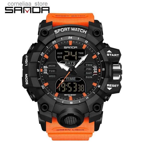 Andere Uhren SANDA Herren Sport es Dual Display Analog Digital LED Elektronische Quarzuhr Handgelenke Wasserdicht Schwimmen Militär Y240316
