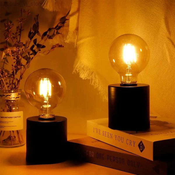 Masa lambaları 2pcs siyah masa lambası pille güçlendirilmiş kablosuz lamba ışığı, oturma odası yatak odası düğünleri için edison tarzı ampul ile ev dekor yq240316