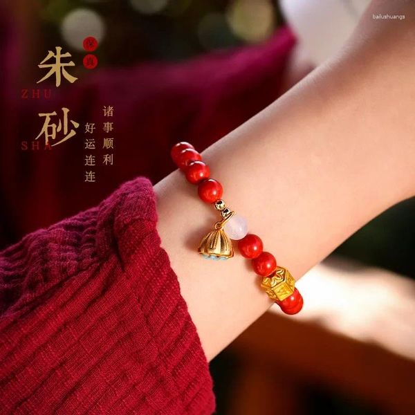 Strang Natürliches Zinnober Mädchen Handschnur Glücksarmband Perlen Chinesischer Wind Lotus Frauen Schnitzerei Geschenk Retro Freundschaft Boho