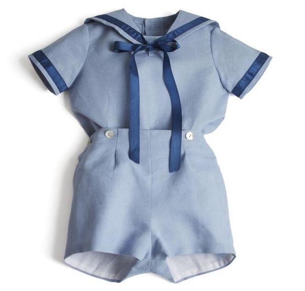 Set di abbigliamento per boutique per bambini Set di vestiti estivi per ragazzo Vestito per neonato spagnolo in cotone blu scuro Pantaloni per bambino Ragazzo per festa di compleanno 2102266167258