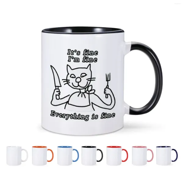 Tazze Tazza da caffè in ceramica con gatto divertente da 11 once Va bene, sono tutto è tazza di tè al latte per collega amico regalo sarcastico