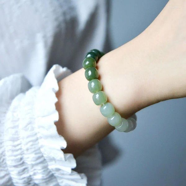 Strand avançado natural um hetian jade pulseira gradiente cor contas moda jóias frescas para homens feminino único círculo pulseira presente fino