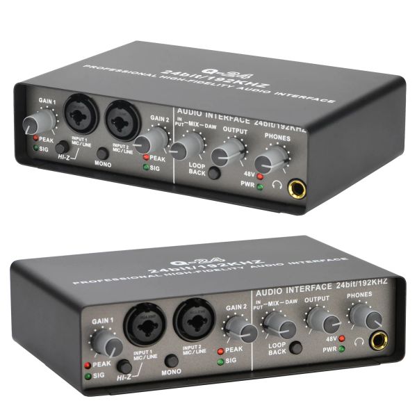 Gitarrenfreies Q24 Professionelles Audio-Interface 24-Bit-Soundkartenüberwachung für E-Gitarre Live Record Extractor Studio-Gesang