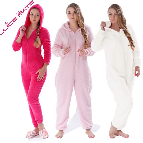 Sleepwear Winter Warm pijamas femininos macacões folhosos macios macios macios para dormir em geral o capô de capuz de tamanho pamas para mulheres adultas