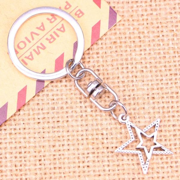 Anahtarlıklar 20pcs moda anahtar zinciri 23x20mm yıldız pentagram koltuklar diy erkek mücevher arabası trafik zincir yüzük tutucu hediyelik hediye için hediye