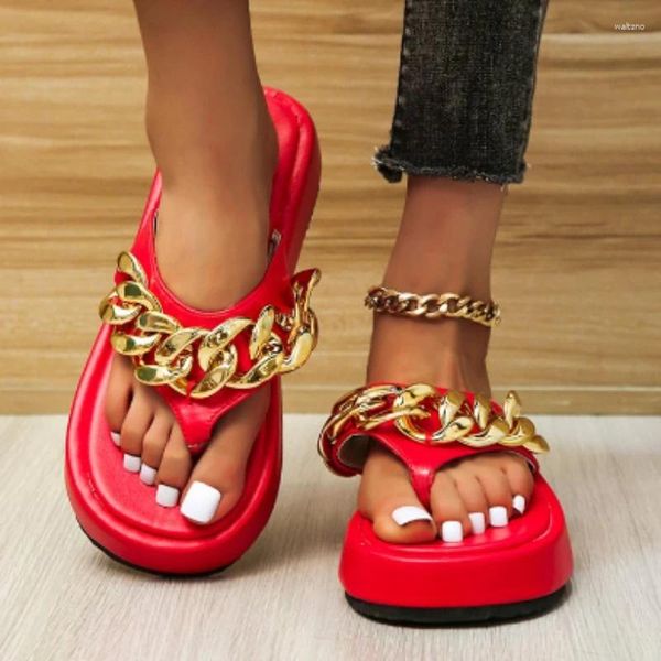 Женские тапочки, модные пикантные шлепанцы с цепочкой, удобная пляжная обувь без шнуровки, современные сандалии на платформе на платформе, Zapatillas De Mujer
