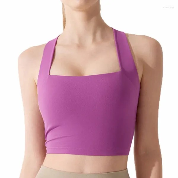 Roupa de yoga pendurado pescoço cruz beleza volta sutiã esportivo feminino ginásio anti flacidez à prova de choque fitness feminino alça de ombro largo tanque topo