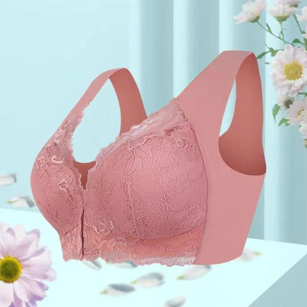 Bras mulheres botão frontal sem fio sutiã grandes seios confortáveis respirável plus size roupa interior bralette profundo v lingerie