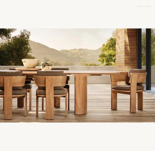 Mobili da campeggio Patio esterno Treppiede in legno massello con braccioli svasati Sedia moderna in teak per tutte le stagioni