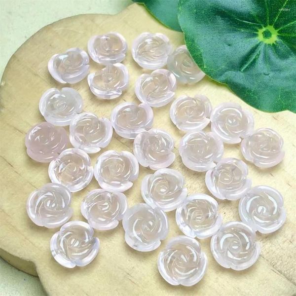 Bağlantı Bilezikler 10 PCS Doğal Gül Kuvars Çiçek Oyma İyileştirici Reiki Delik Moda Takı ile Arkadaşlar Hediye 19mm