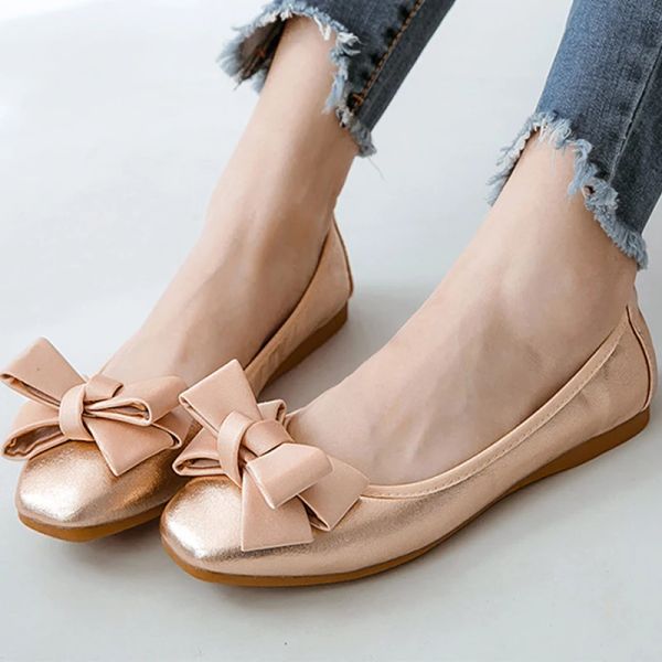 Stiefel Butterflyknot Patentleder falten Ballett Flats Frauen Moccasins auf Rollup Flats Schuhe Frauen Square Zehen Ballerina Femme rutschen