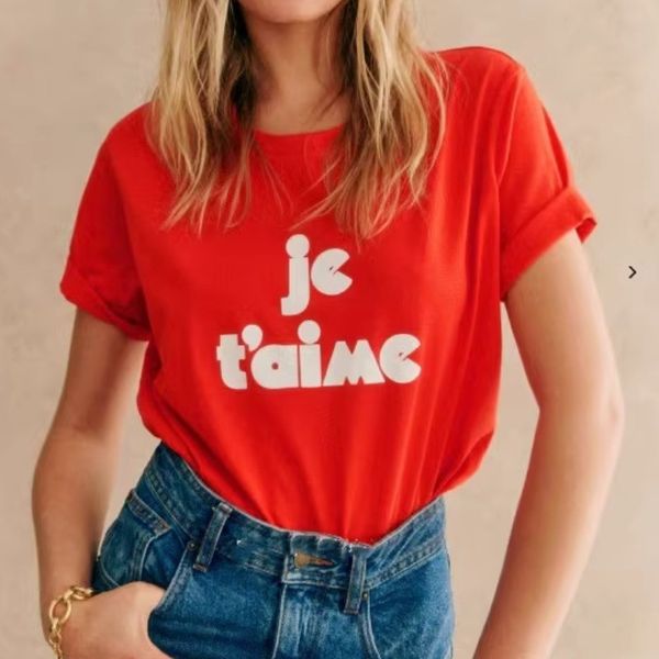2024 Sommer Neue Sezane Designer Frauen Designer T-shirt Mode Französisch Brief Drucken T-shirt Rot Rundhals Kurzarm Pullover Sport Top frauen Strand T-shirts