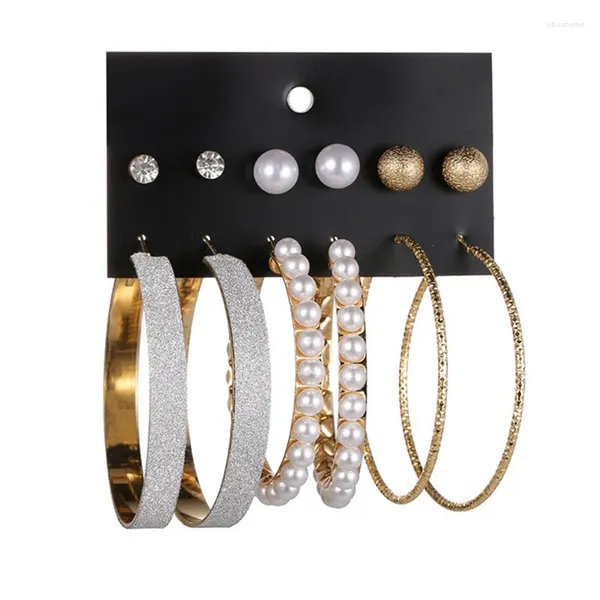 Orecchini a cerchio 6 paia di perle Set di piercing circolari per donne Gioielli vintage geometrici per orecchini a bottone