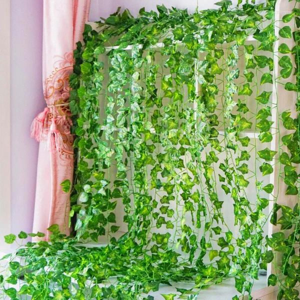 Dekorative Blumen 210 cm künstliche Pflanzen Creeper grünes Blatt Efeu Rebe für Zuhause Hochzeit Dekor Großhandel DIY Hängegirlande Werkzeug