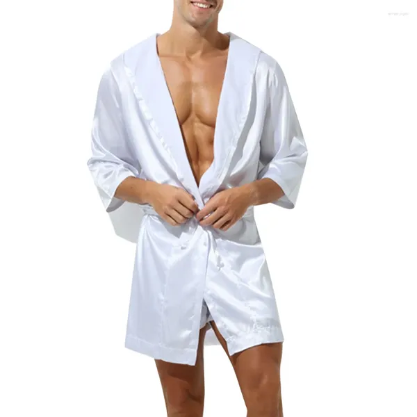 Indumenti da notte da uomo Moda Uomo 2024 Con cappuccio Comfort Raso Kimono Simulazione Seta di alta qualità Accappatoio Pigiama Abito Accappatoio da notte