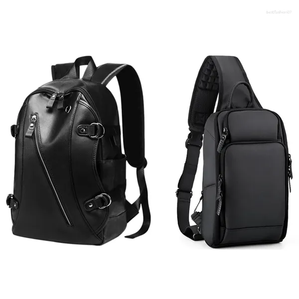 Schultaschen Dome 2 Stück Tasche: 1 PU-Leder Kopfhörerloch Reise wasserdichter Laptop-Rucksack USB-Anschluss Schulter Messenger Bag