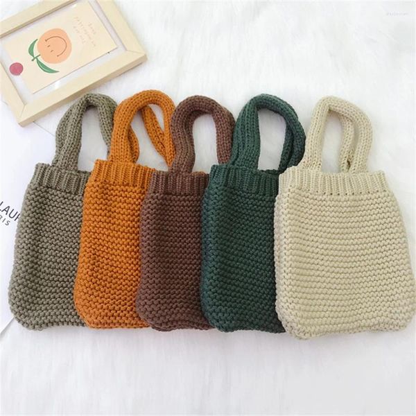 Sacos de compras vintage fio de lã tricô bolsa para mulheres pequeno saco de telefone celular inverno mini pulso eco-amigável reutilizável