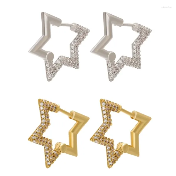 Серьги-кольца. Стильные и уникальные аксессуары из циркона в форме звезды для любителей моды.