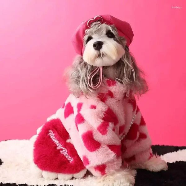 Vestuário de cachorro roupas outono e inverno quente amor jaqueta de pelúcia schnauzer teddy bichon frise filhote de cachorro pet roupas saco de pele