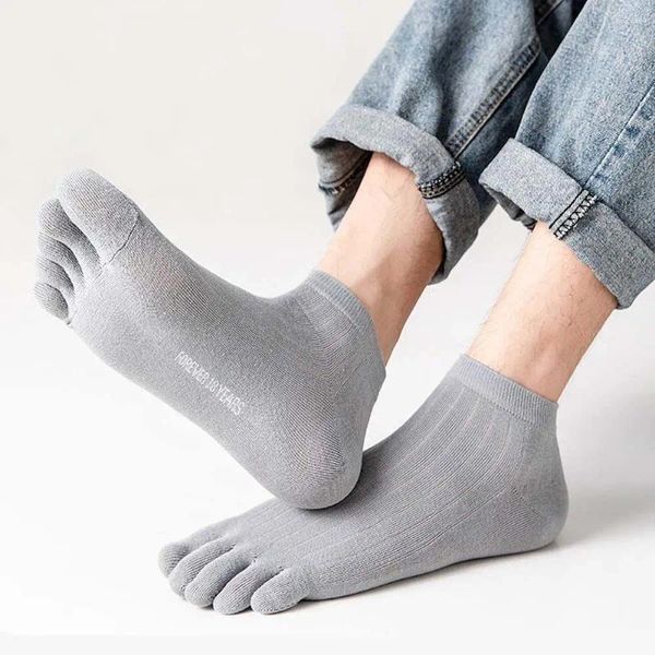 Meias masculinas respirável fino suor absorvente algodão feminino listrado cinco dedos esporte hosiery split toe homens