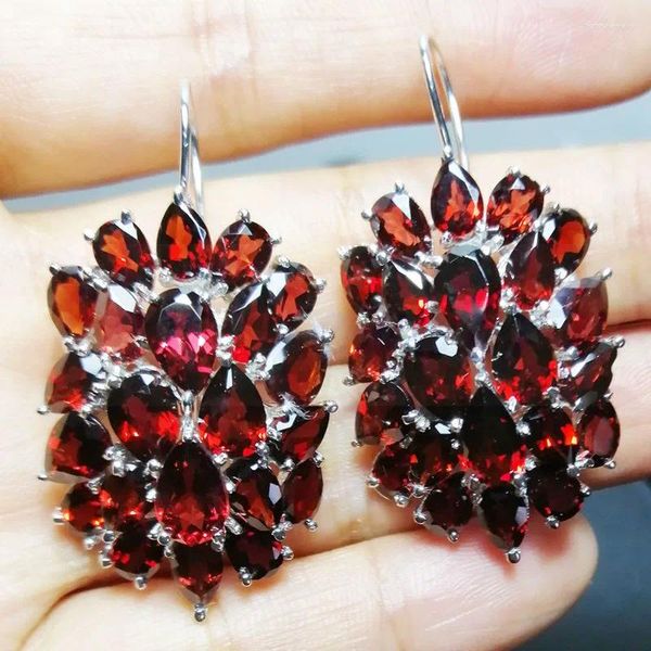 Dangle Küpeler Doğal Garnet Lüks Tarzı Büyük Damla Küpe 925 STERLING Gümüş 1CT 8 PCS 0.4CT 38PCS TEŞİ Z962809