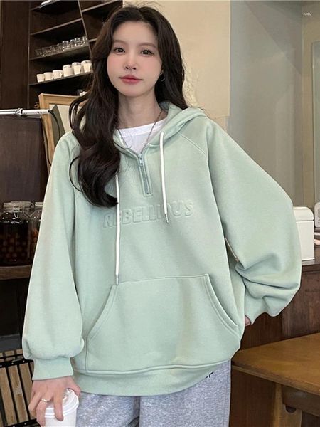 Felpe con cappuccio da donna Primavera coreana con stampa di lettere Felpe con cappuccio da ragazza Semplice manica lunga con coulisse Pullover larghi Donna Sport casual