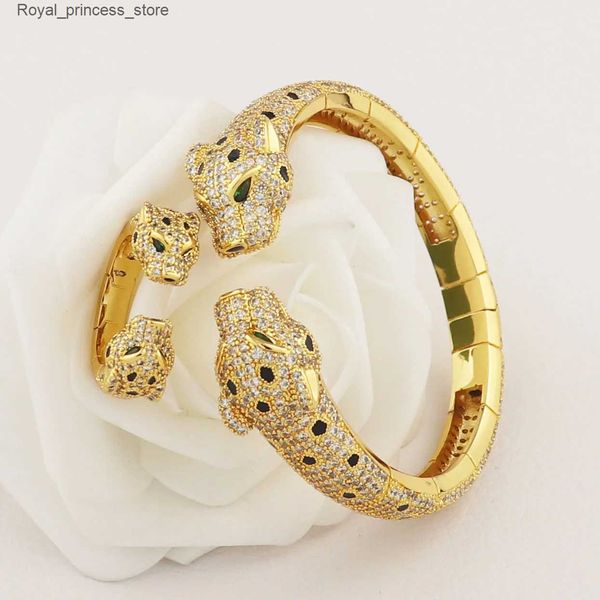 Conjuntos de jóias de casamento Luxo elegante clássico de alta qualidade dupla cabeça de impressão de leopardo zircão preto tatuagem dupla leopardo cabeça de impressão anel conjunto de jóias B1497 Q240316