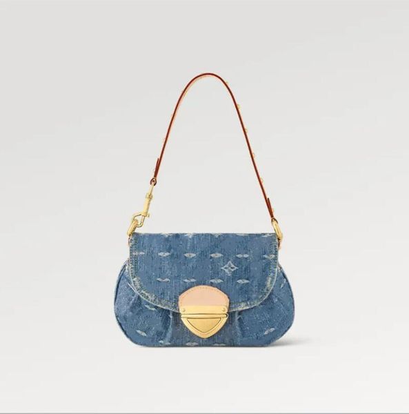 2024 Explosion Nuovo Sunset femminile M46829 Denim Blue Front Lock House Lock Lock-Body Cow-Body-Hide Leather Tase all'interno della tasca Flat Flat Pocket Flat Pocket