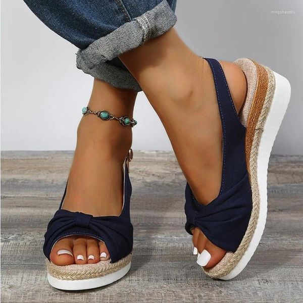 Sapatos casuais 2024 de alta qualidade para mulheres fivela peep toe sandálias femininas cunhas verão conforto resistente ao desgaste senhoras do escritório sandalias