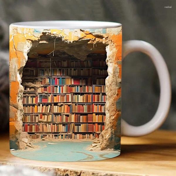 Tassen, 3D-Bücherregal-Tasse, lustiges Weltraum-Design, Bibliotheksregal, Kaffeetasse, Leser, Buchliebhaber, Keramik, Geschenk, Zuhause, Küche, Tischdekoration