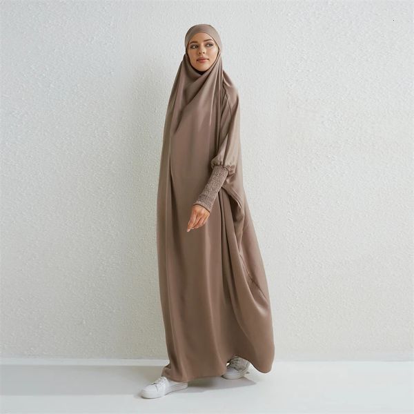 Muçulmano abaya com capuz manga de peça única vestido de oração mulheres jilbab roupas islâmicas dubai saudita preto robe turco modéstia 240309