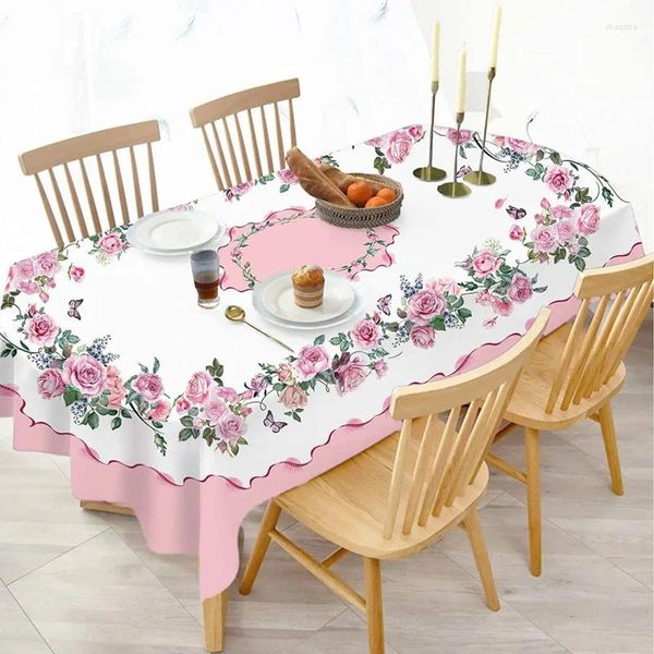 Pano de mesa primavera rosa flor retangular decoração de casamento toalha de mesa à prova dwaterproof água festa de férias decorações de jantar